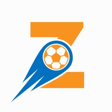 Hareket eden futbol ikonu ile Z harfi futbol logosu kavramı. Futbol Logosu Şablonu