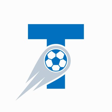 T harfi futbol logosu hareket eden futbol ikonu. Futbol Logosu Şablonu
