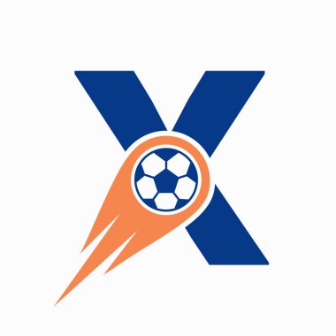 Hareket eden futbol ikonu ile X harfi futbol logosu. Futbol Logosu Şablonu