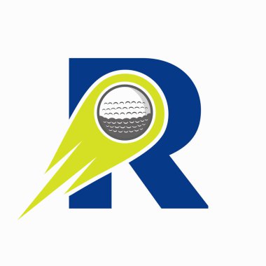 R harfi Golf Logosu Taşıyıcı Golf Topu Simgesi. Hokey Spor Logosu Sembol Vektörü Şablonu