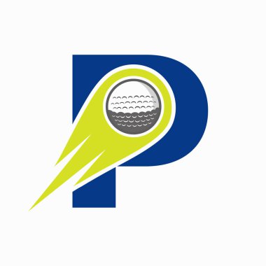 P harfi Golf Logosu Taşıyıcı Golf Topu Simgesi. Hokey Spor Logosu Sembol Vektörü Şablonu