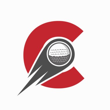 C harfi Golf Logosu Taşıyıcı Golf Topu Simgesi. Hokey Spor Logosu Sembol Vektörü Şablonu