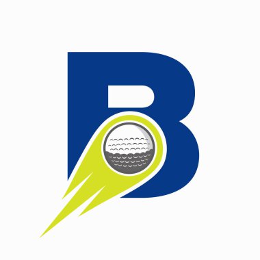 Hareket eden Golf Topu Simgesi ile B harfi golf logosu kavramı. Hokey Spor Logosu Sembol Vektörü Şablonu