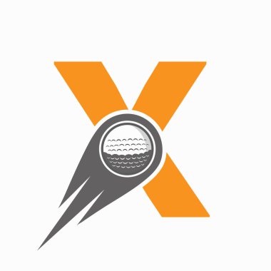 X harfi golf logosu hareket eden golf topu simgesi. Hokey Spor Logosu Sembol Vektörü Şablonu