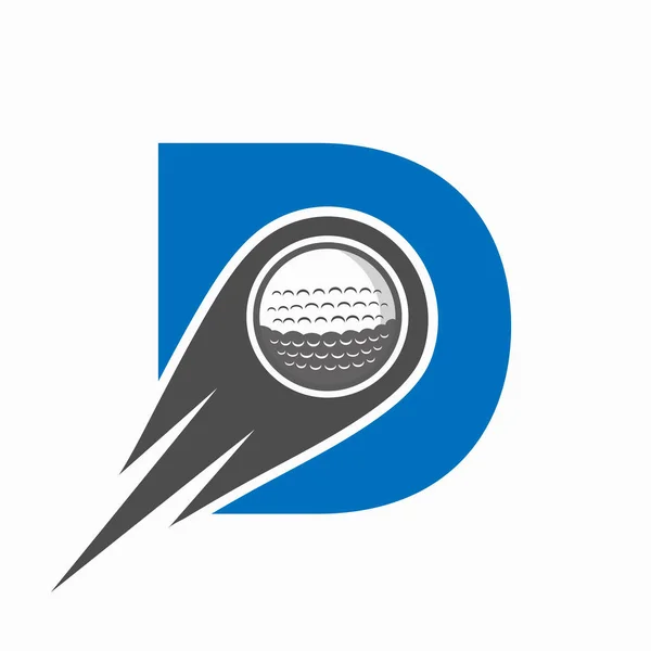 ゴルフボールアイコンを移動する文字Dゴルフロゴコンセプト ホッケースポーツロゴタイプシンボルベクトルテンプレート — ストックベクタ
