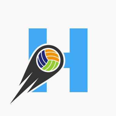 H harfi voleybol logosu ve hareket eden voleybol topu ikonu. Voleybol Spor Logosu Şablonu