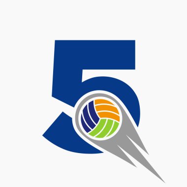 Hareket eden voleybol topu ikonlu 5. voleybol logosu. Voleybol Spor Logosu Şablonu
