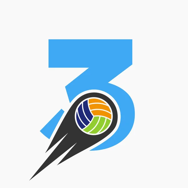 Brief Volleybal Logo Concept Met Bewegende Volley Ball Icon Volleybal — Stockvector