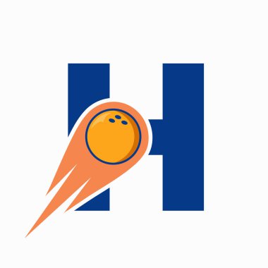 H harfi bowling logosu. Kırmızı Hareket Eden Top Simgesi ile Bowling Topu Sembolü