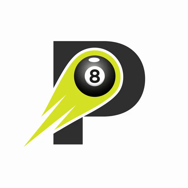 レターPビリヤード Sports Team Logo 8ボールプールロゴデザインテンプレート — ストックベクタ