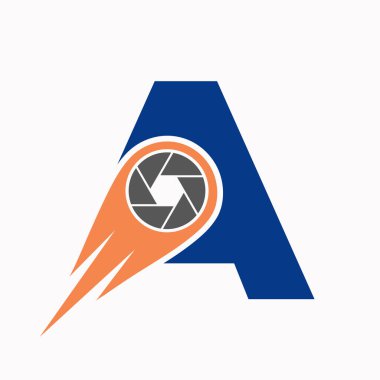 İlk Harf A Fotoğraf Makinesi Lens Konsepti. Fotoğraf Sembol Şablonu