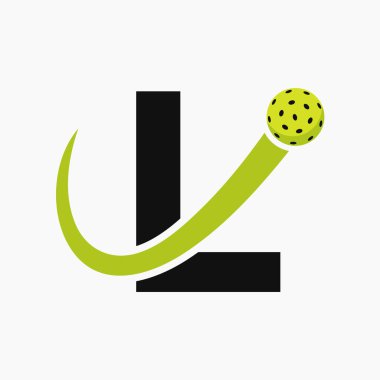 L harfi Pickleball Logosu Hareketli Pickleball Sembolü. Turşu Topu Logosu