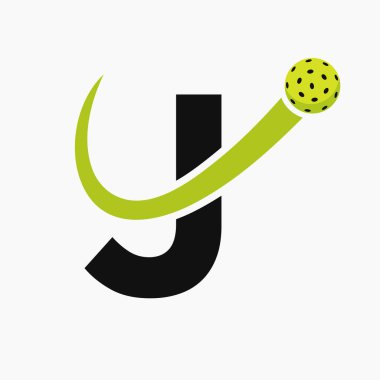 Harf J Pickleball Logosu Hareketli Pickleball Sembolü. Turşu Topu Logosu