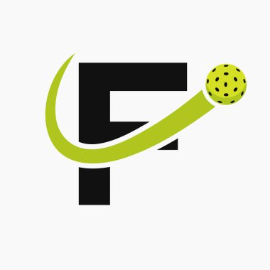 Hareketli Pickleball Sembollü F harfi Logo Kavramı. Turşu Topu Logosu