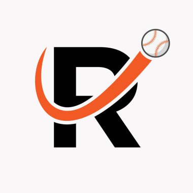 Letter R Baseball Logo Concept With Moving Baseball Icon Vector Template