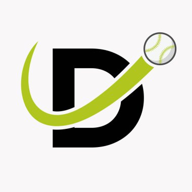 Letter D Baseball Logo Concept With Moving Baseball Icon Vector Template