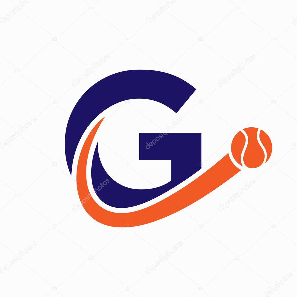 Tennis Logo Design On Letter G Template. Tennis Sport Academy, Club Logo