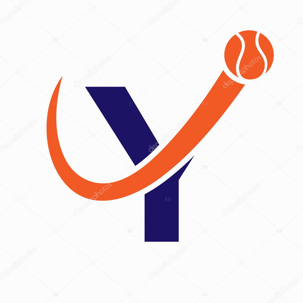 Tennis Logo Design On Letter Y Template. Tennis Sport Academy, Club Logo