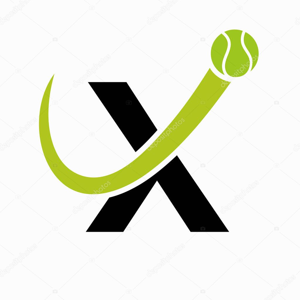 Tennis Logo Design On Letter X Template. Tennis Sport Academy, Club Logo