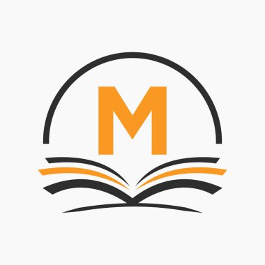 M harfi eğitim logo kitabı kavramı. Eğitim Kariyeri İşareti, Üniversite, Akademi Mezuniyet Logosu Şablonu Tasarımı