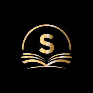 S harfi eğitim logo kitabı kavramı. Üniversite, Akademi Mezuniyet Logosu Şablonu Tasarımı