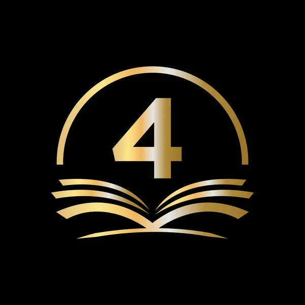 最初の手紙4教育のロゴの本の概念 アカデミー卒業ロゴテンプレートデザイン — ストックベクタ