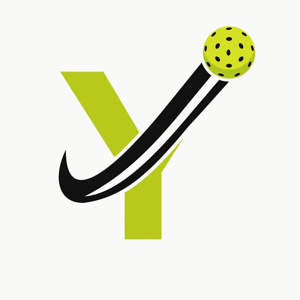 Lettre Pickleball Logo Concept Avec Déplacement Pickle Ball Symbol Logotype — Image vectorielle