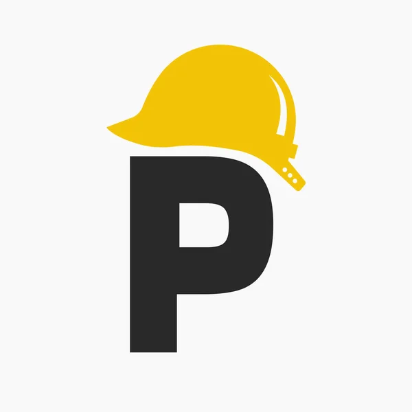 Letter Helmet Construction Logo Concept Safety Helmet Icon Engineering Architect — Stock Vector