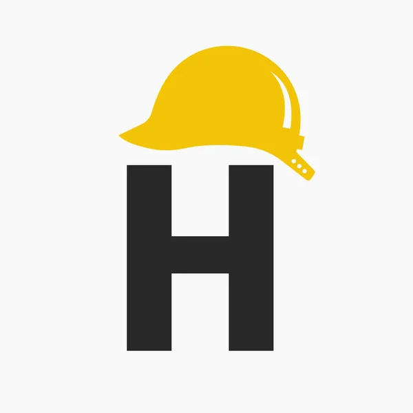 字母H头盔建筑标志概念与安全头盔图标 工程建筑师 Logotype — 图库矢量图片