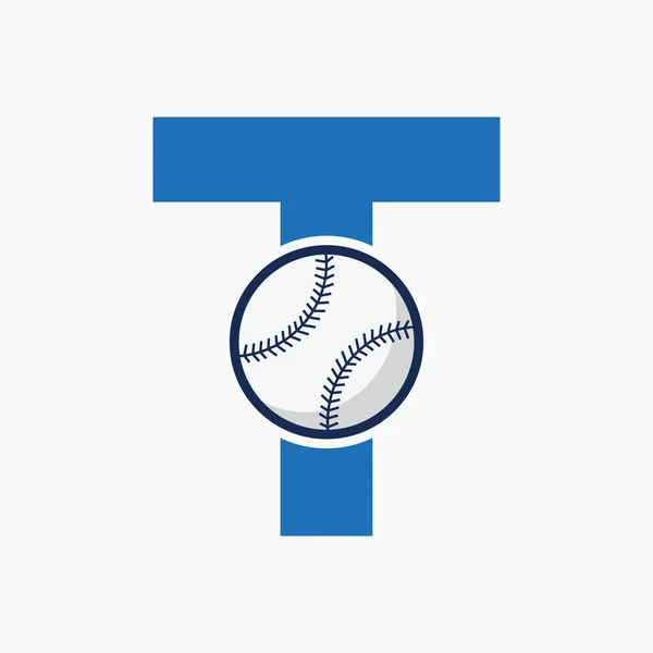 野球ロゴOn Letter Tベクトルテンプレート — ストックベクタ