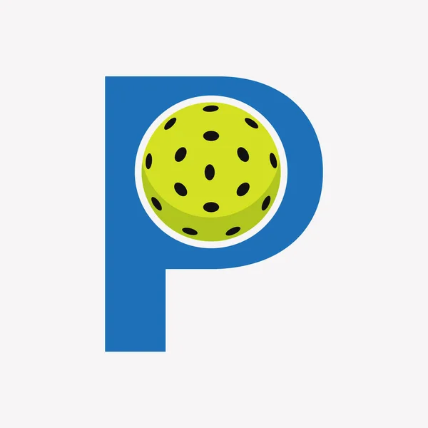 Logotipo Pickleball Letra Vector Template Logotipo Bola Pickle — Vetor de Stock