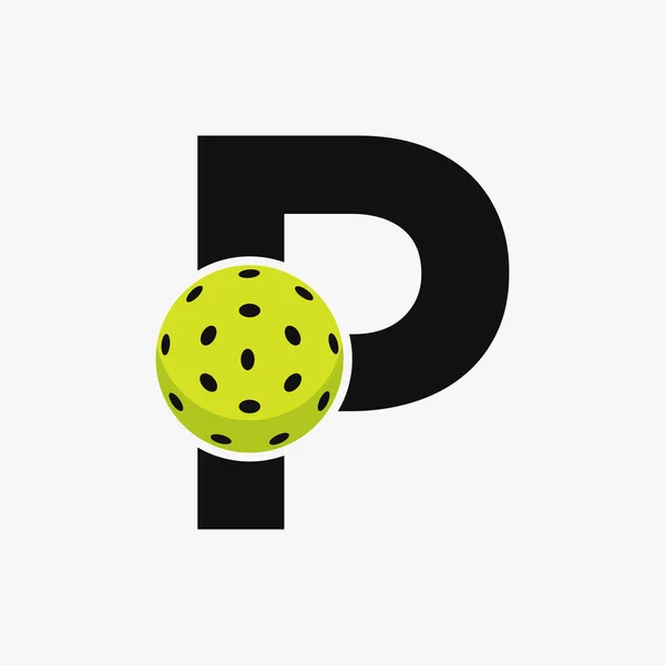 レターPベクトルテンプレート上のピックボールのロゴ ピクルボールのロゴタイプ — ストックベクタ