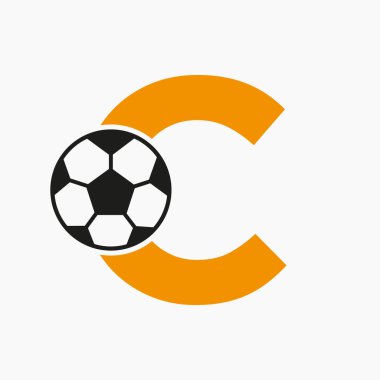 C harfli futbol logosu. Futbol Logosu Tasarım Vektörü Şablonu