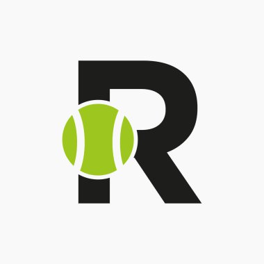 R harfi üzerindeki tenis logosu. Tenis Spor Logotype Sembol Vektör Şablonu