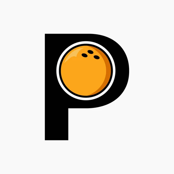 文字Pの概念上のボウリングロゴデザイン ボウリングスポーツロゴタイプシンボル — ストックベクタ
