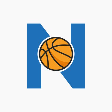 Basketbol logosu Harf N konseptinde. Basket Kulübü Sembol Vektör Şablonu