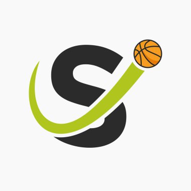 S harfi üzerinde basketbol logosu. Basket Kulübü Sembol Vektör Şablonu