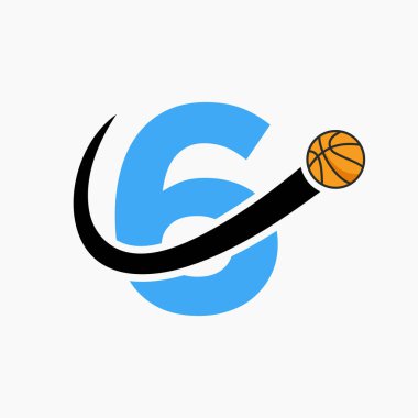 Basketbol logosu 6. Mektup Konseptinde. Basket Kulübü Sembol Vektör Şablonu