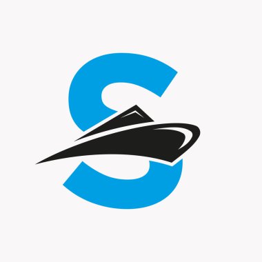 S Harfi Gemi Logosu Tekne Simgesi. Yat Sembolü, Deniz Logotype Vektör Şablonu