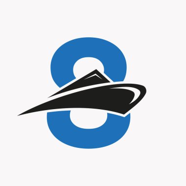 Mektup 8 Gemi Logo Gemisi Simgesi. Yat Sembolü, Deniz Logotype Vektör Şablonu