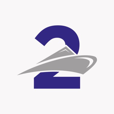 Mektup 2 Gemi Logo Gemisi Simgesi. Yat Sembolü, Deniz Logotype Vektör Şablonu