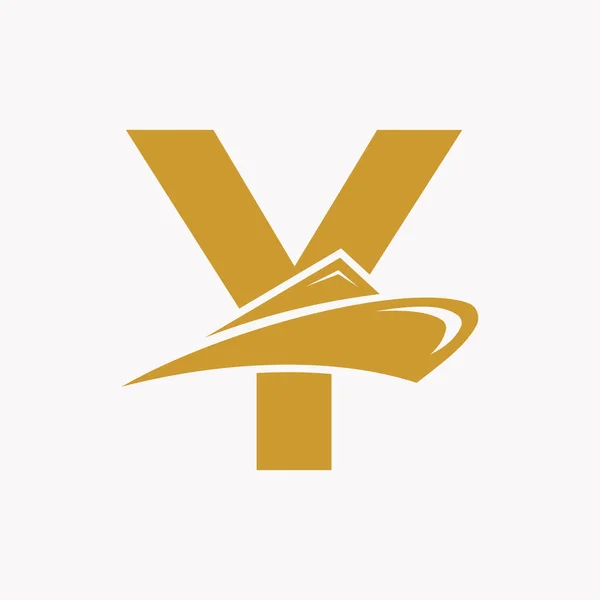 Brief Cruise Ship Logo Boat Icon Yacht Symbool Marine Logotype — Stockvector