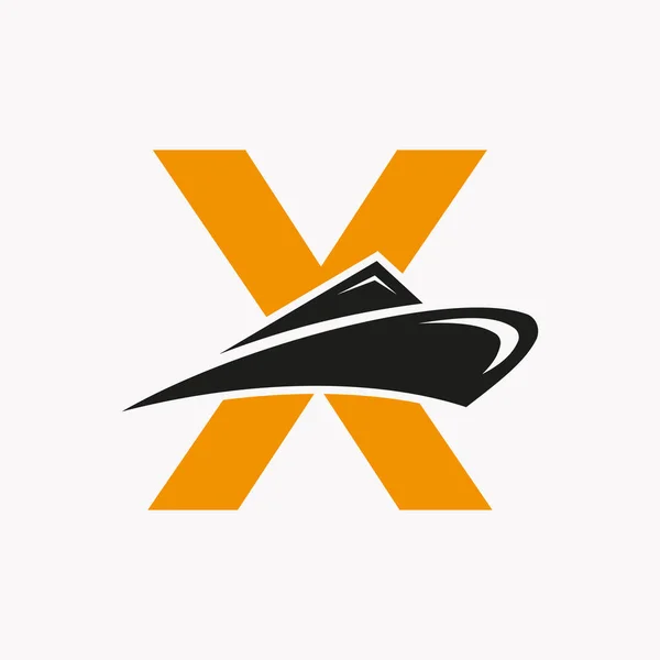 手紙Xクルーズ船のロゴボートアイコン ヨットシンボル 海洋ロゴタイプベクトルテンプレート — ストックベクタ
