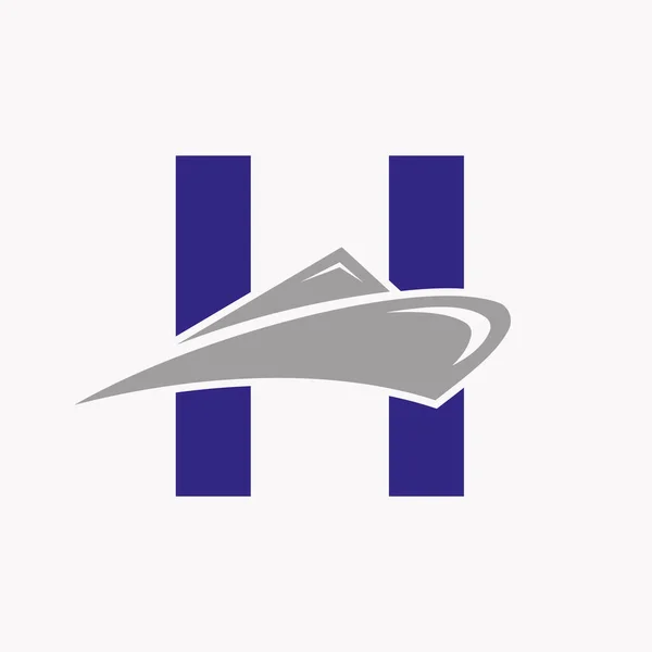 Harf Cruise Gemi Logo Teknesi Simgesi Yat Sembolü Deniz Logotype — Stok Vektör