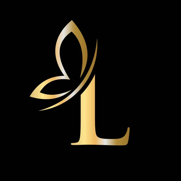 Brev Butterfly Logo Concept För Lyx Skönhet Spa Och Mode — Stock vektor