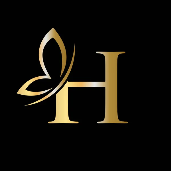 美しさ ファッションシンボルのための手紙H蝶のロゴコンセプト — ストックベクタ