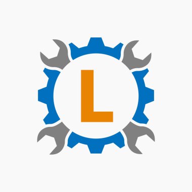 L harfi logo teçhizat teknolojisi sembolü. İnşaat Servisi Logo Tasarımı