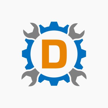 D harfi logo teçhizat teknolojisi sembolü. İnşaat Servisi Logo Tasarımı