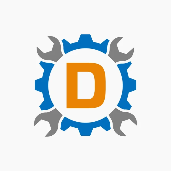 レターD修理ロゴギア技術シンボル 建設サービスのロゴデザイン — ストックベクタ