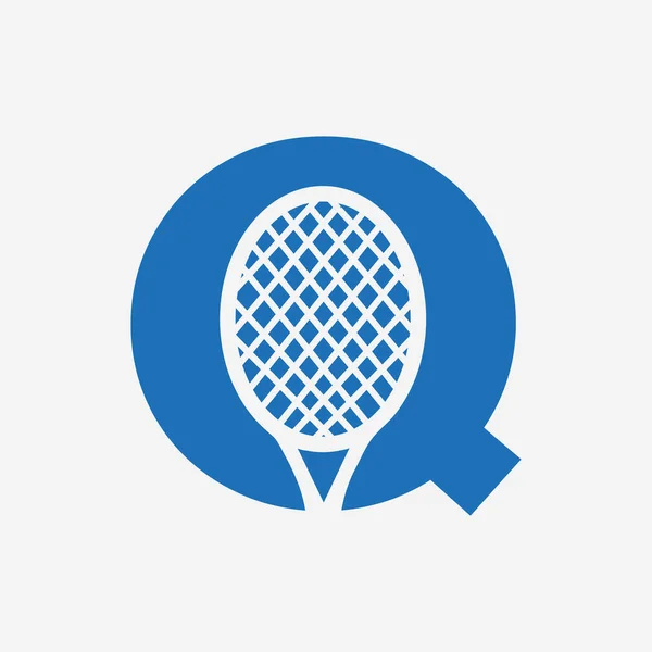 手紙Qパデルテニスロゴ パデルラケットのロゴデザイン ビーチテーブルテニスクラブシンボル — ストックベクタ